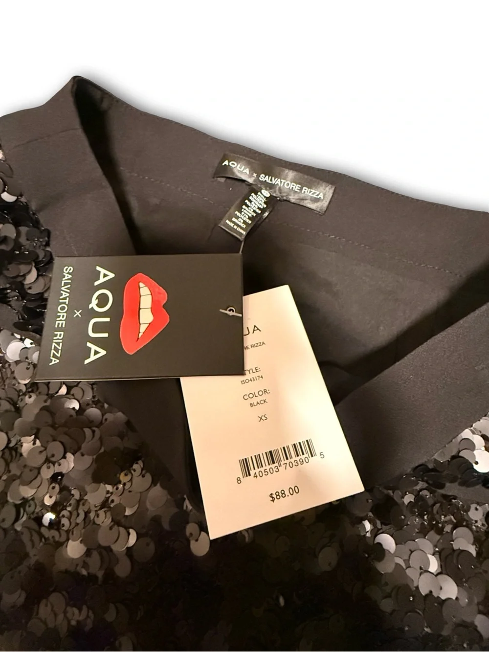 Aqua Black Sequin Mini Skirt